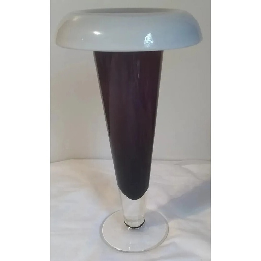 Sasaki Glass Hand Blown Vase 11.5" Amethyst‎ Rolled Lip Purple White